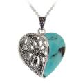 Stonique Creations Silver Turquoise and Marcasite Heart Locket Necklace