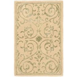 Handmade Zen Bouquet Beige/ Sage Wool and Silk Rug (2' x 3')