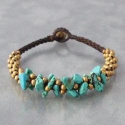 Brass Beads and Turquoise Cluster Boho Jingle Bell Bracelet (Thailand