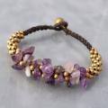 Brass Beads and Amethyst Cluster Boho Jingle Bell Bracelet (Thailand)