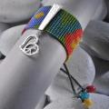 Sterling Silver Glass Bead Heart and Peace Charm Bracelet (Colombia)