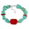 Sterling Silver Turquoise and Carnelian Bead Bracelet