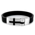 Stainless Steel Black Rubber Cross Design Bracelet