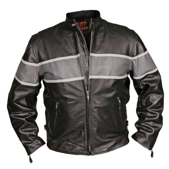 Leather Men's Grey Stripe Motorcycle Racing Jacket 13799594