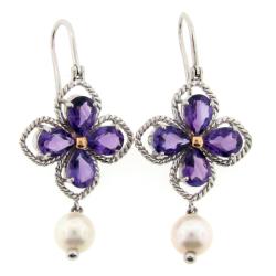 Meredith Leigh Sterling Silver Amethyst and FW Pearl Earrings (8 mm)