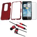BasAcc Red Rubber Coated Case/ Headset/ LCD Protector for HTC EVO 3D