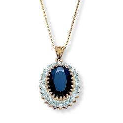 Angelina D'Andrea Gold over Silver Sapphire and Diamond Accent Necklace