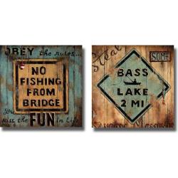 Janet Kruskamp 'No Fishing and Bass Lake' 2-piece Canvas Art Set
