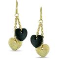 18k Yellow Gold Onyx Heart Earrings