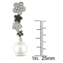 18k Gold Pearl and 4/5ct TDW Black and White Diamond Earrings (GH, SI1-2)(10.5-11mm)