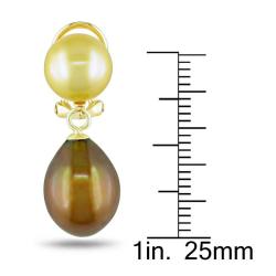 14k Yellow Gold Freshwater Gold and Brown Pearl Dangle Earrings (10-11 mm)