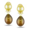 14k Yellow Gold Freshwater Gold and Brown Pearl Dangle Earrings (10-11 mm)