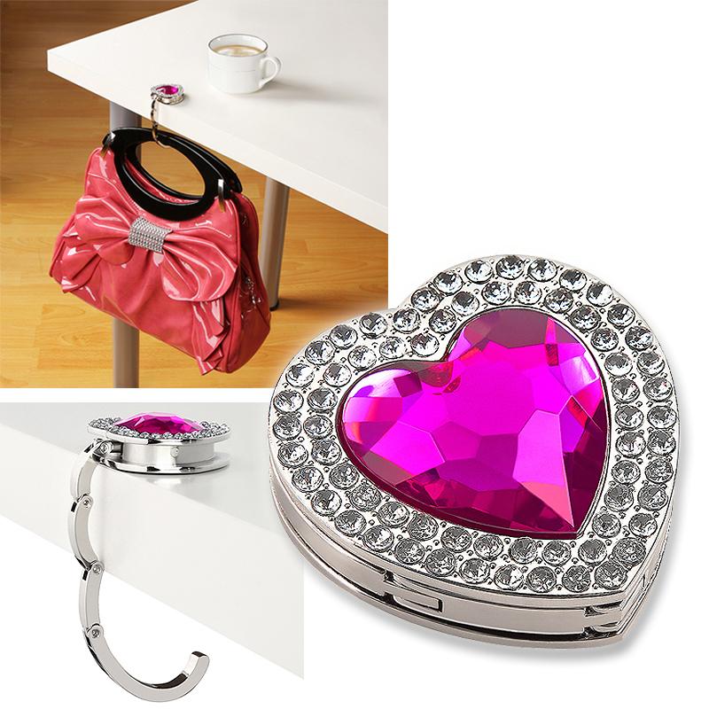 Clear Pink Crystal Heart Handbag Hanger