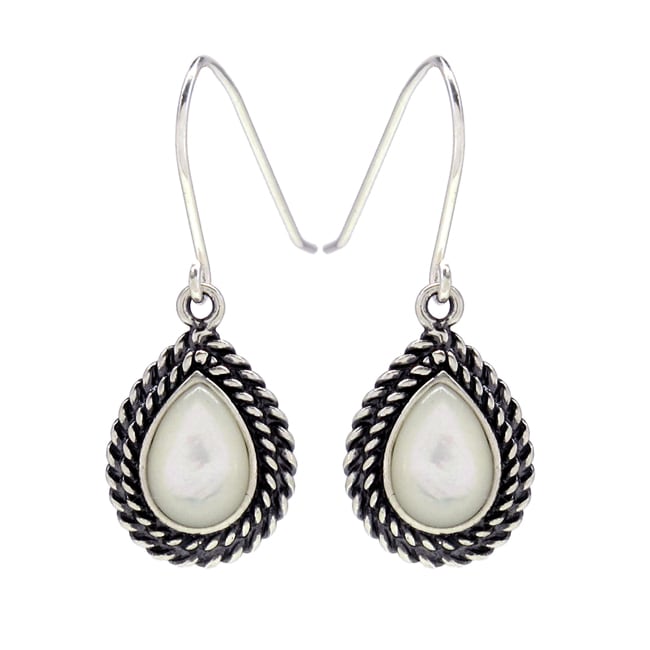 Sunstone Sterling Silver White Mother of Pearl Rope Edge Earrings