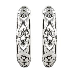 Sunstone Sterling Silver Oxidized Filigree Semi-hoop Earrings