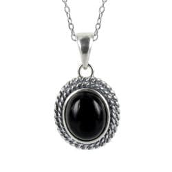 Sunstone Sterling Silver Black Agate Roped Edge Necklace