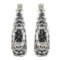 Sunstone Sterling Silver Oxidized Bali Flower Hoop Earrings