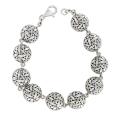 Sunstone Sterling Silver Oxidized Round Bali Bead Bracelet