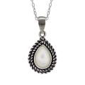 Sunstone Sterling Silver White Mother of Pearl Roped Edge Necklace
