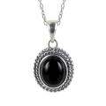 Sunstone Sterling Silver Black Agate Roped Edge Necklace