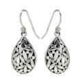 Sunstone Sterling Silver Oxidized Bali Pear-shaped Drop Earrings