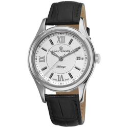 Revue Thommen Men's 'Heritage' Black Leather Strap Silver Face Watch