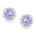 10k White Gold Tanzanite and Diamond Accent Round Stud Earrings