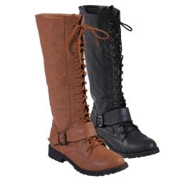 Journee Collection Women's 'Jimba-8' Lace-up Detail Buckle Boot