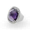 Silvertone Purple and White Crystal Dome Ring