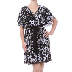 Tabeez Women's Plus Size Black/White Brushstroke Kimono Dress