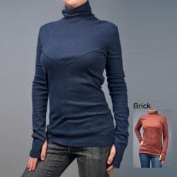 AtoZ Women's Cotton Stitched Panel Turtleneck Top