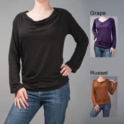 AtoZ Women's Shoulder Pad Cowlneck Long-sleeve Top