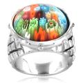 Stainless Steel Multi-colored Glass Ring