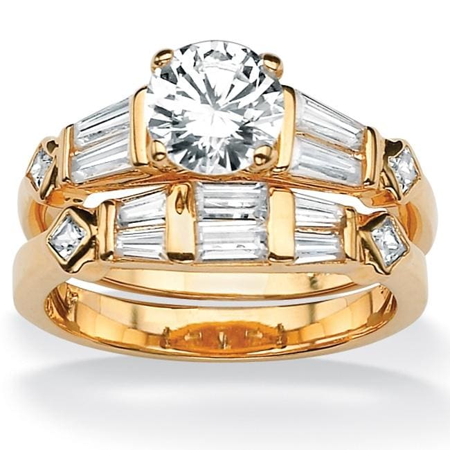 Ultimate CZ Gold over Silver Cubic Zirconia Bridal Inspired Ring Set