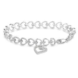 Miadora Sterling Silver 1/2ct TDW Diamond Heart Charm Bracelet