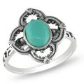 Sterling Silver Oval Turquoise Flower Ring