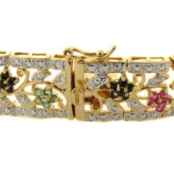 18k Gold over Silver Multi-gemstone and Diamond Accent Bracelet