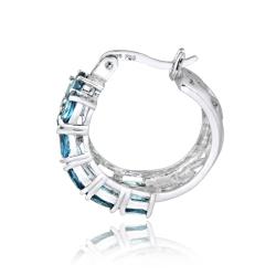 Glitzy Rocks Sterling Silver Swiss 9 CTW Blue Topaz Three-tier Hoop Earrings
