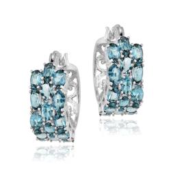 Glitzy Rocks Sterling Silver Swiss 9 CTW Blue Topaz Three-tier Hoop Earrings