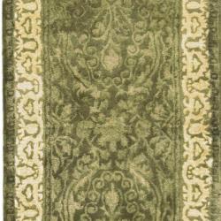 Handmade Majestic Green/ Ivory N. Z. Wool Rug (2'6 x 8')