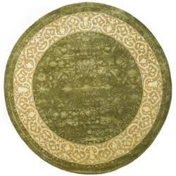 Handmade Majestic Green/ Ivory N. Z. Wool Rug (6' Round)