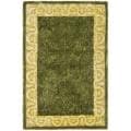 Handmade Silk Road Majestic Green/ Ivory New Zealand Wool Rug (2' x 3')