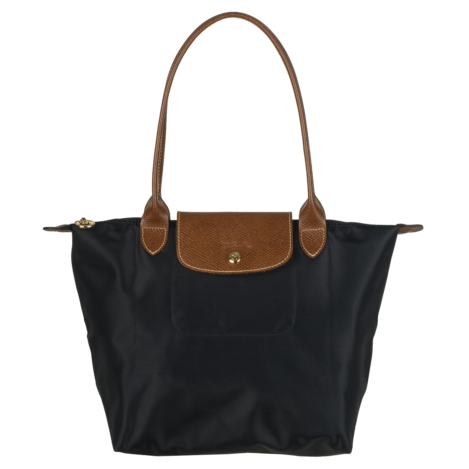 Longchamp Small &#39;Le Pliage&#39; Black Nylon Brown Leather Handle Tote Bag - 13823728 - 0 ...