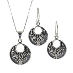 Sunstone Sterling Silver Open Disk Earring and Necklace Jewelry Set