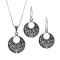 Sunstone Sterling Silver Open Disk Earring and Necklace Jewelry Set