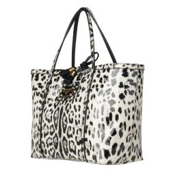 Dolce & Gabbana Cream/Black Animal Print Varnished Leather Shopper Bag