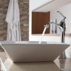 Kraus White Square Ceramic Sink and Ventus Faucet
