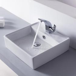 Kraus White Square Ceramic Sink and Illusio Basin Faucet