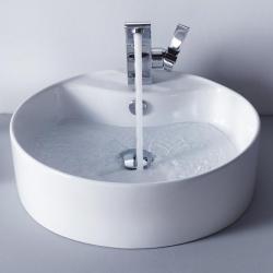 Kraus White Round Ceramic Sink and Illusio Basin Faucet