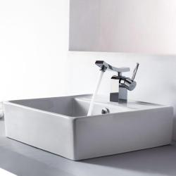 Kraus White Square Ceramic Sink and Unicus Basin Faucet